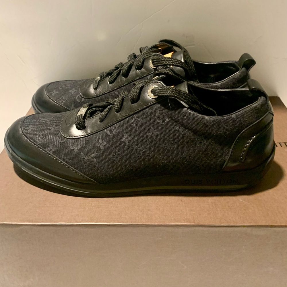 LOUIS VUITTON Monogram Idylle Black Leather Canvas Sneakers LV 2004 RARE Size 39